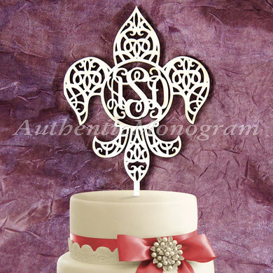 Fleur De Lis Wedding Cake Topper - Wooden Fleur De Lis 3 letter Vine CAKE TOPPER, Wedding decor, Engagement, Anniversary, Birthday 94230