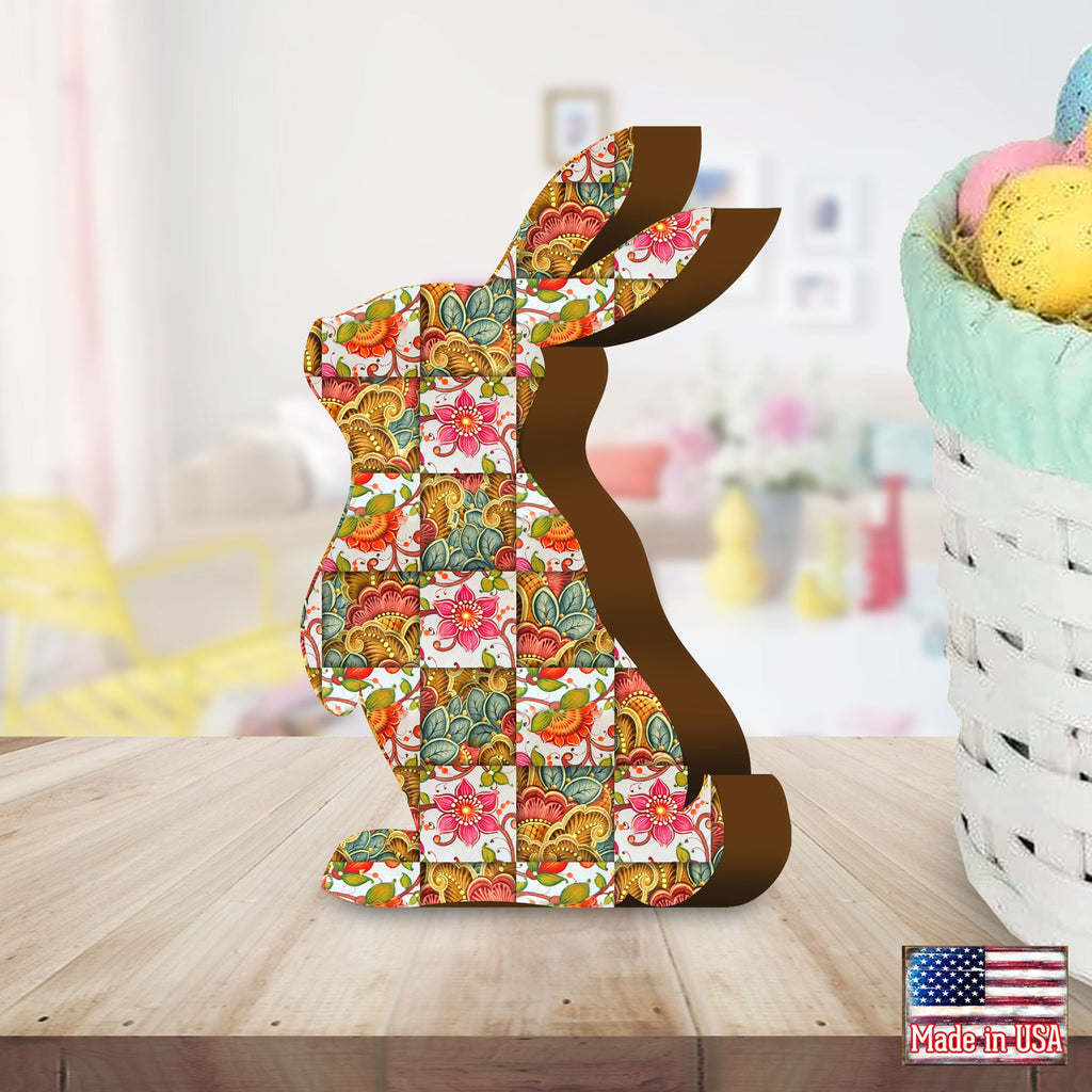 Quilted Flower Bunny Decorative Figurine by G. DeBrekht - Easter Spring Decor - 8154424S