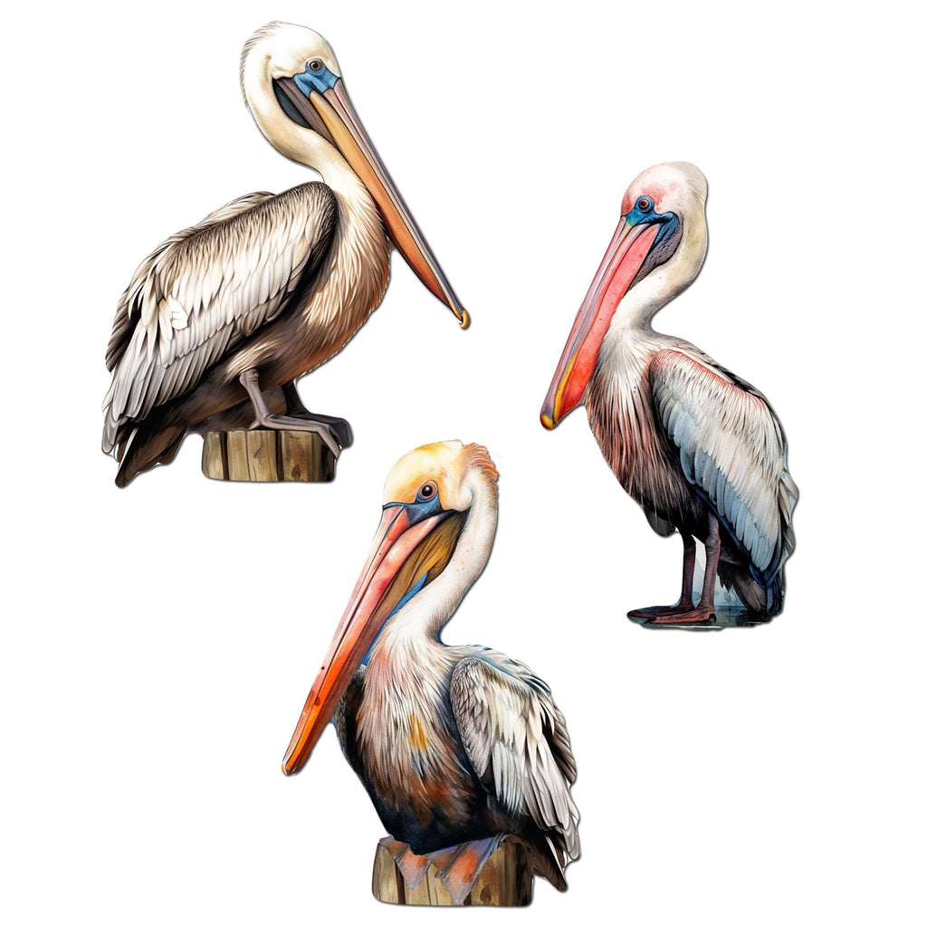 Pelicans Clip-On Eco Wood Decorative Ornaments Set of 3 by G. Debrekht - Christmas Decor - 8091014C-S3