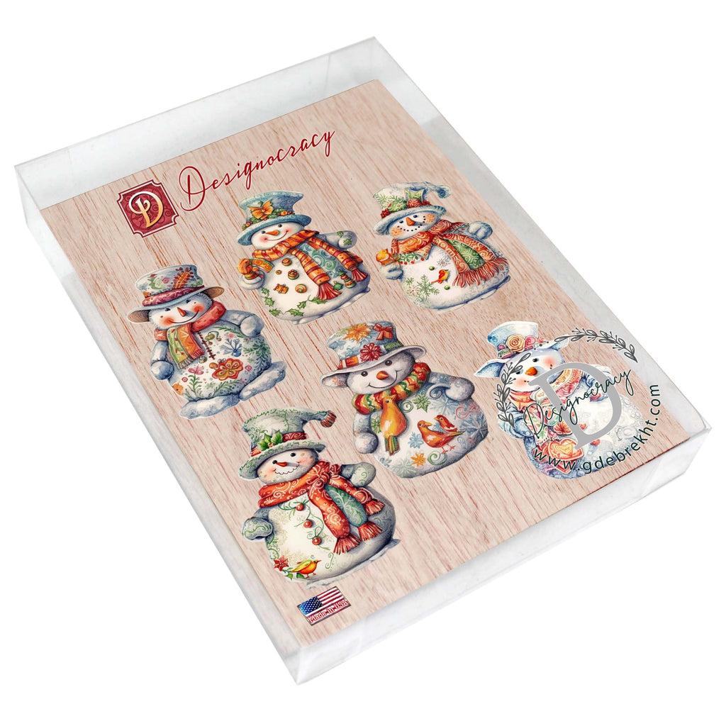 Snowman Decorative Eco Wood Magnets Set of 6 by G. Debrekht - Christmas Santa Snowman Decor - 8090023G-S6