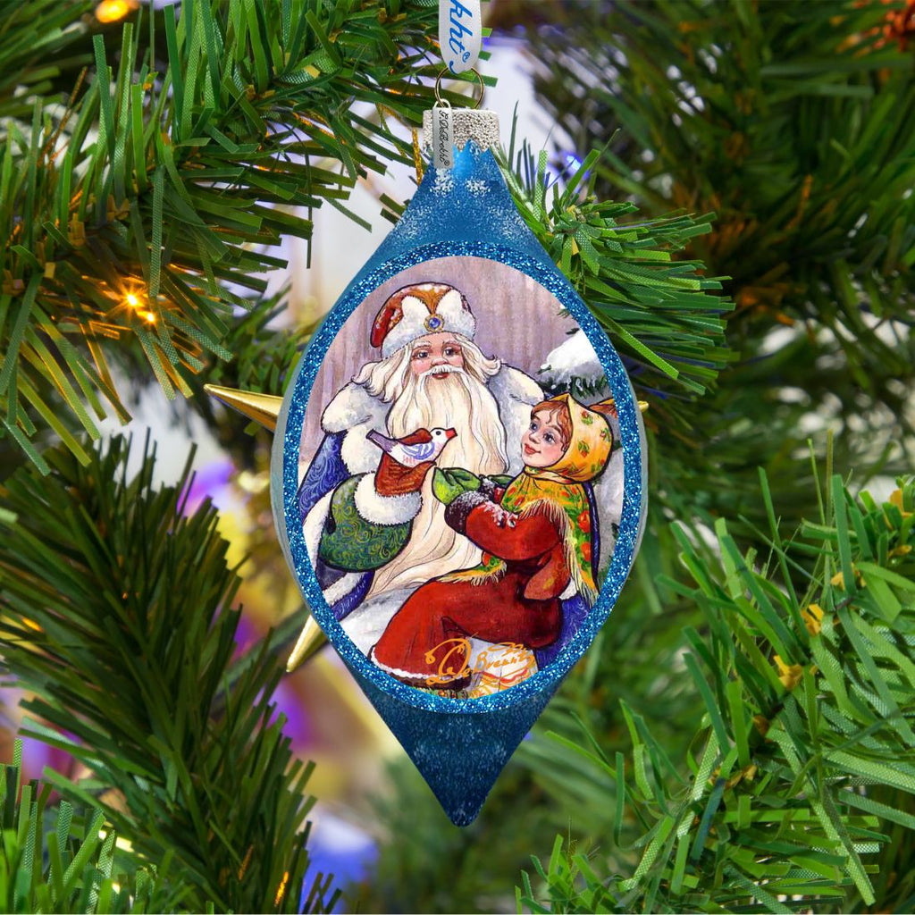 Santa Gift Giver Drop Glass Ornament by G. DeBrekht - Christmas Santa Snowman Decor - 757-003