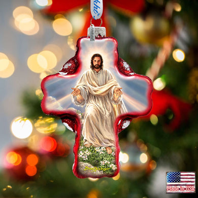 Jesus Resurrections Icon Cross Glass Ornament by D. Gelsinger - Nativity Holiday Decor - 758-021-DG