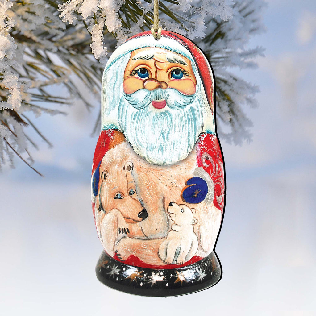 Polar Bear Santa Matreshka Wooden Ornaments by G. DeBrekht - Christmas Santa Snowman Decor - 8110718