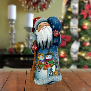 Snowman Santa Little Helpers Hand-Painted WOODCARVED Figurine by G. DeBrekht - Christmas Santa Snowman Decor - 821508-7