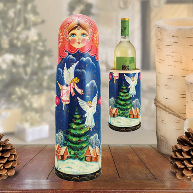 Angels Hand-Painted Wooden Bottle Holder, Wine Box, Tall Gift Box by G. DeBrekht - Christmas Decor - 190508