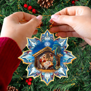 Holy Family Snowflake Wooden Ornaments by G. Debrekht - Nativity Holiday Decor - 8688439