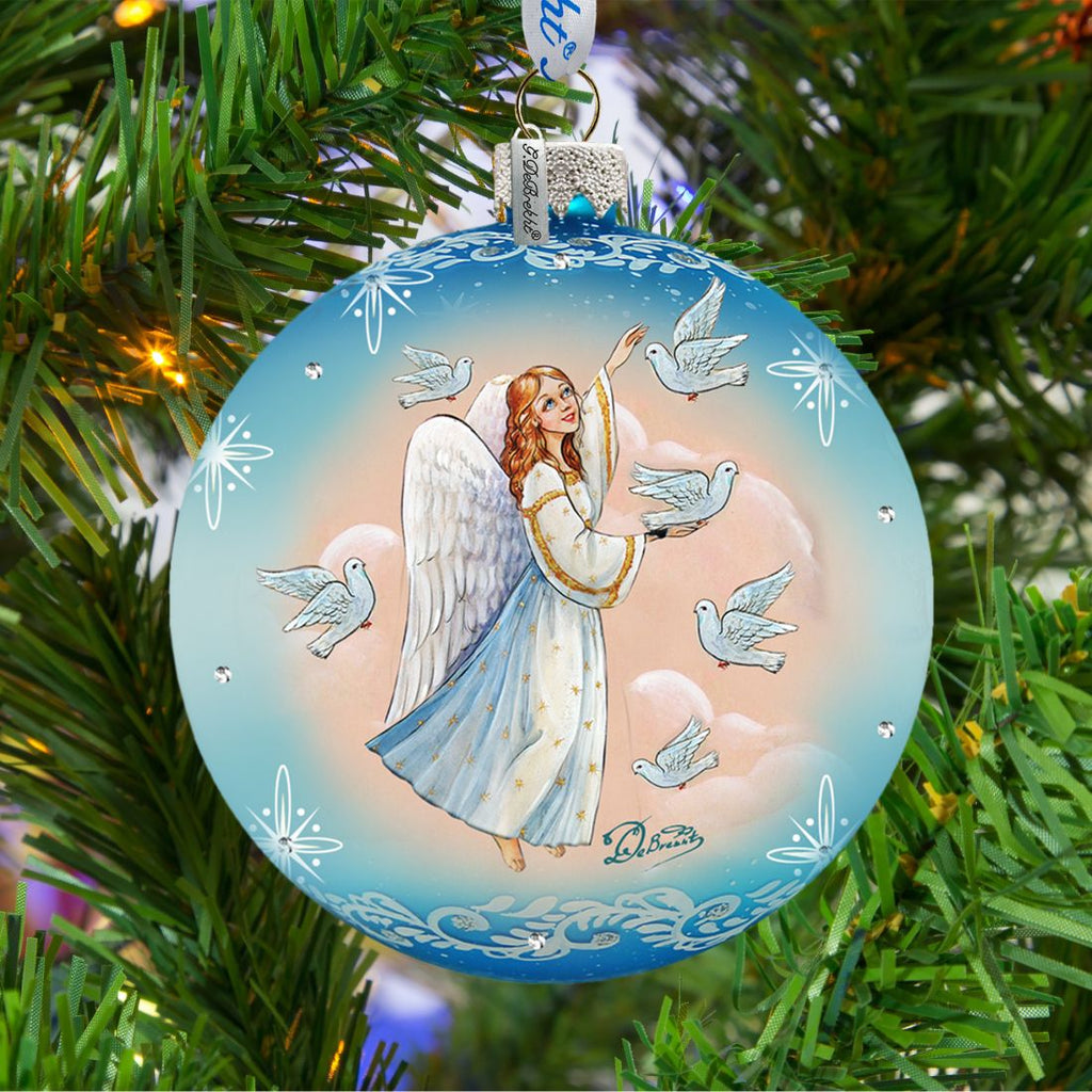 Angel Doves Ball Glass Ornament by G. DeBrekht - Nativity Holiday Decor - 73561