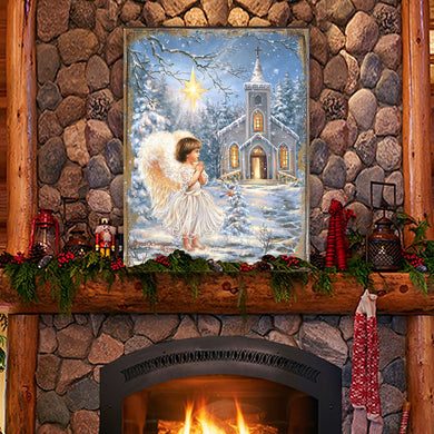 Angel at the Chapel Art Wooden Wall Art by D. Gelsinger - Nativity Holiday Decor - 95659B-1606