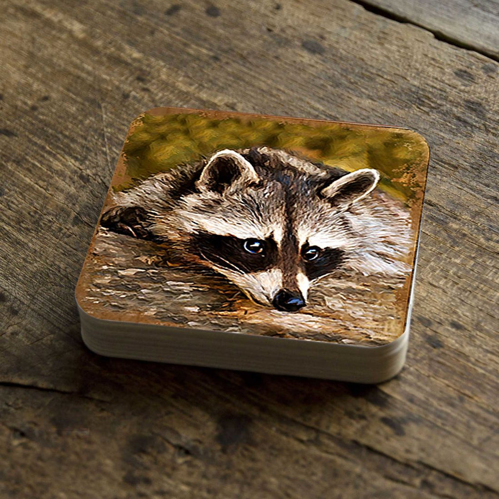 Raccoon Wooden Cork Coasters Gift Set of 4 by Nature Wonders - Nature Wildlife Decor - 95289C-S4