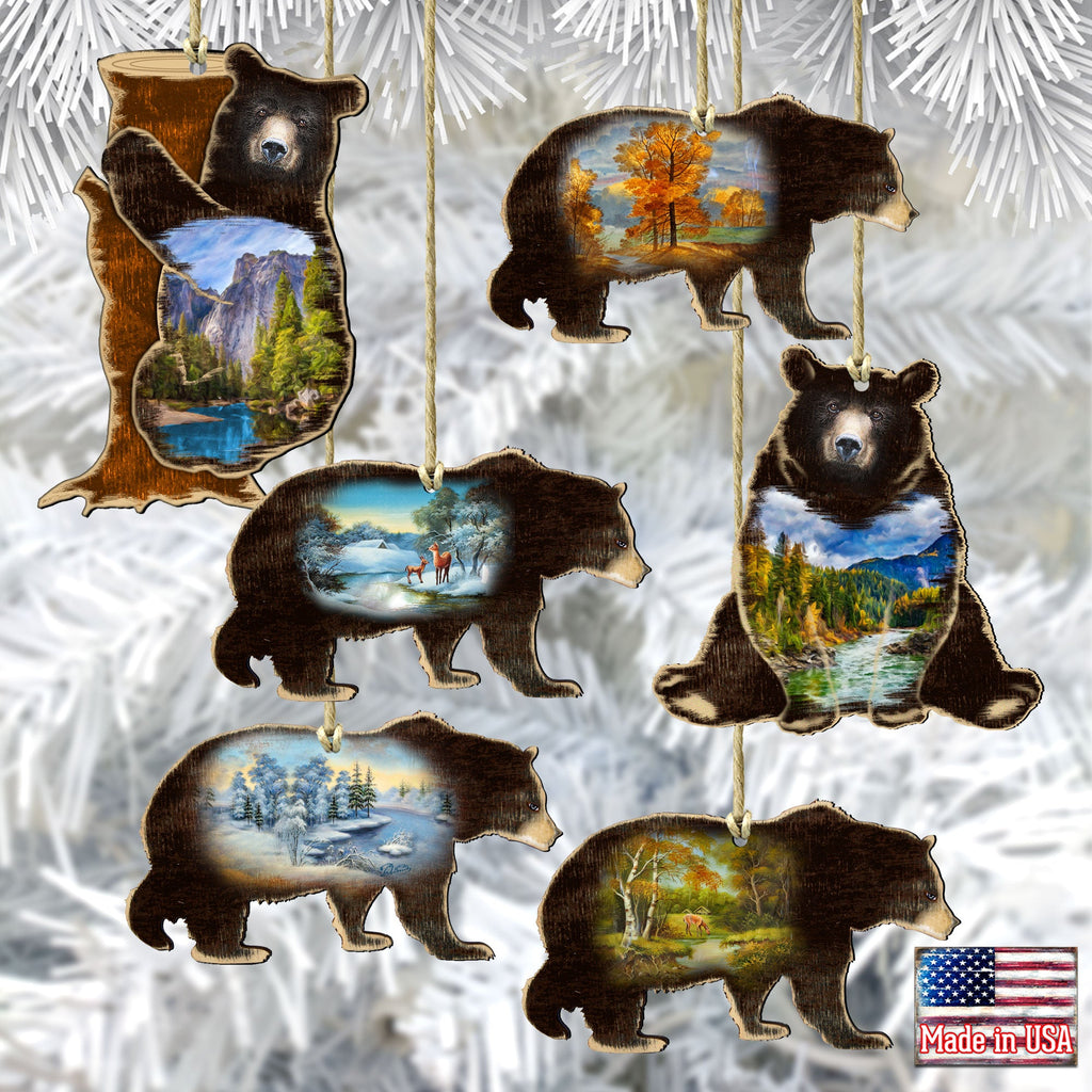 Bearly Friends Wooden Ornaments Set of 6 by G. DeBrekht - Wildlife Holiday Decor - 8198215-S6