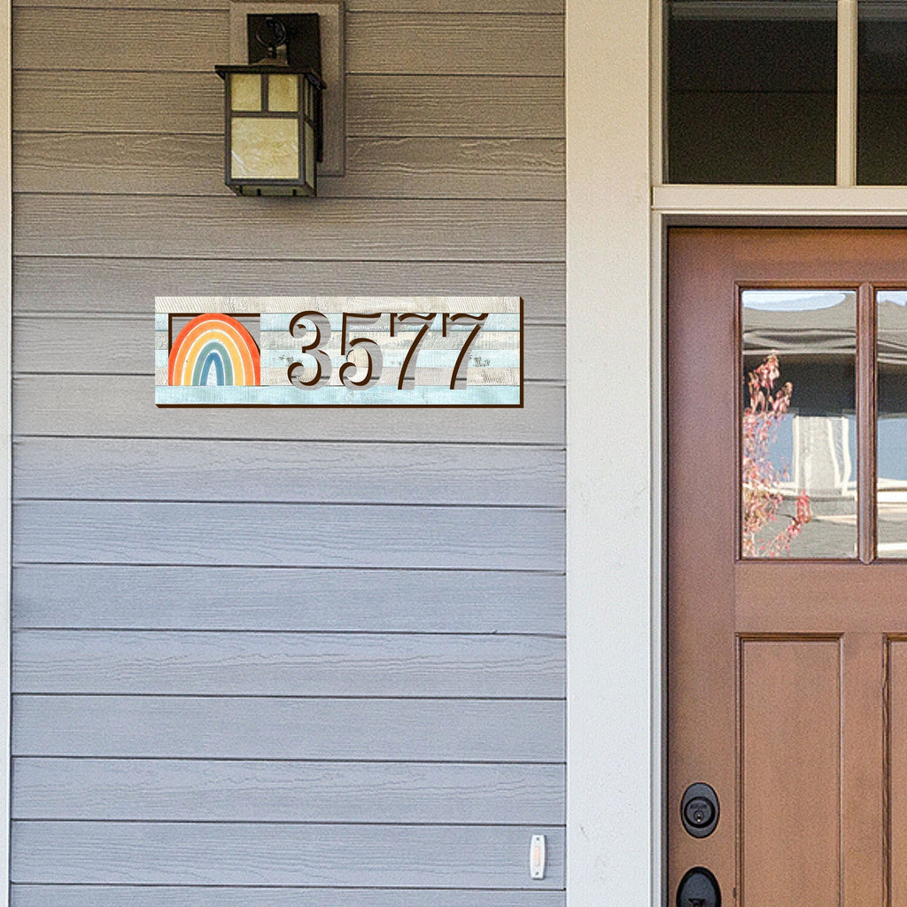 Address Sign - House Numbers - Housewarming Door Numbers Sign - Rainbow Wooden House Number Plaque - Custom Home Address - MA989823