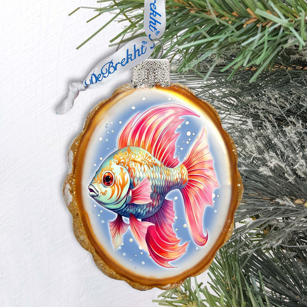 Coastal Decorations - Red Fins Fish Keepsake Glass Ornaments by G. Debrekht - Christmas Decor - 777408