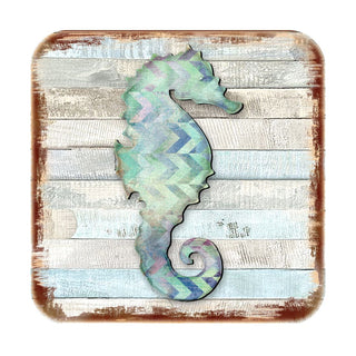 Seahorse Coastal Wooden Cork Coasters Gift Set of 4 by Nature Wonders - Coastal Sea-Life Decor - 8198517-2-9C-S4