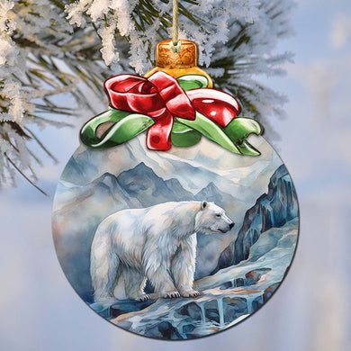 Arctic Frost Peak Polar Bear Wooden Ornaments by G.Debrekht - Wildlife Holiday Decor - 870020