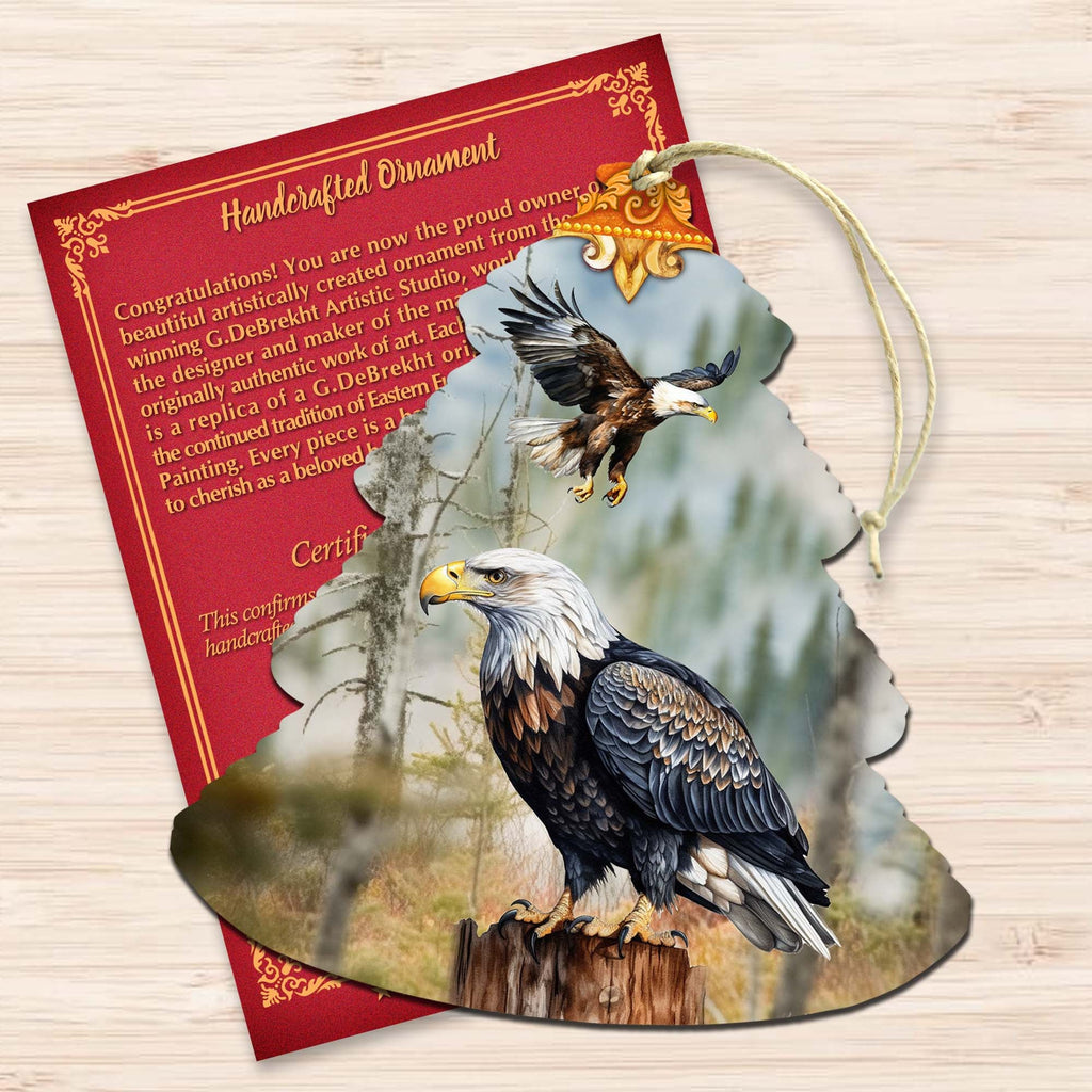 Alaskan Bald Eagles Tree Wooden Ornaments by G.Debrekht - Wildlife Holiday Decor - 870006