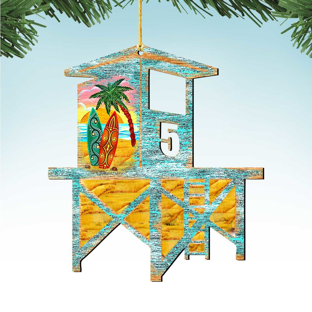 Beach Lifeguard Tower Wooden Ornaments by G. DeBrekht - Coastal Holiday Decor - 8198540