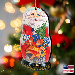 Gift Bag Santa Nesting Doll Wooden Ornaments by G. DeBrekht - Christmas Santa Snowman Decor - 8110715
