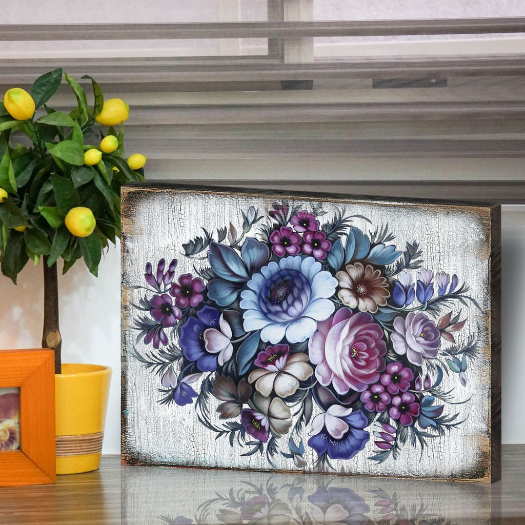 Floral Composition Rustic Wooden Wall Art by G. DeBrekht - Floral Ornamental Decor - 85101B