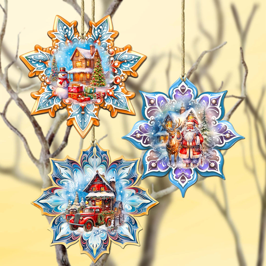 Christmas House Snowflake Eco Wood Ornaments Set of 3 by G. Debrekht - Christmas Decor - 8090142-S3