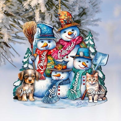 Personalized Snowman Happy Family Christmas Ornaments - Family Member Names Wooden Ornaments by G. Debrekht - Christmas Decor - 8652755P