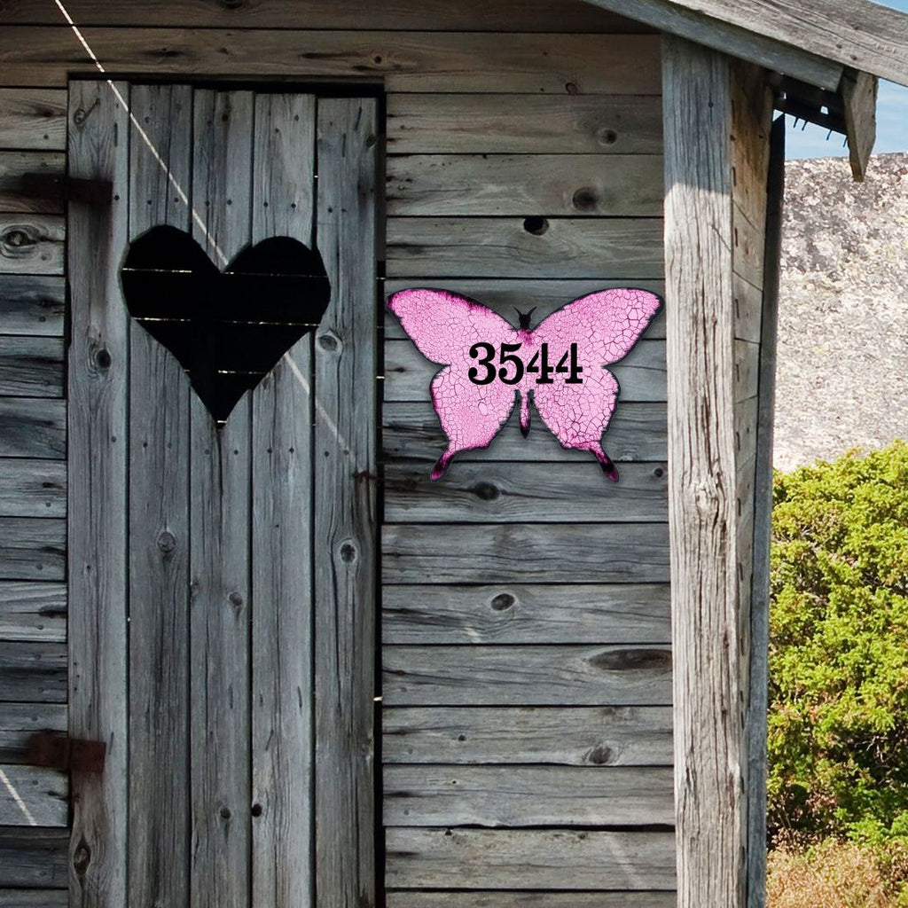 Butterfly Wooden Custom House Number Sign - Easter Spring Decor - Handcrafted Wooden Address Sign - MA98413