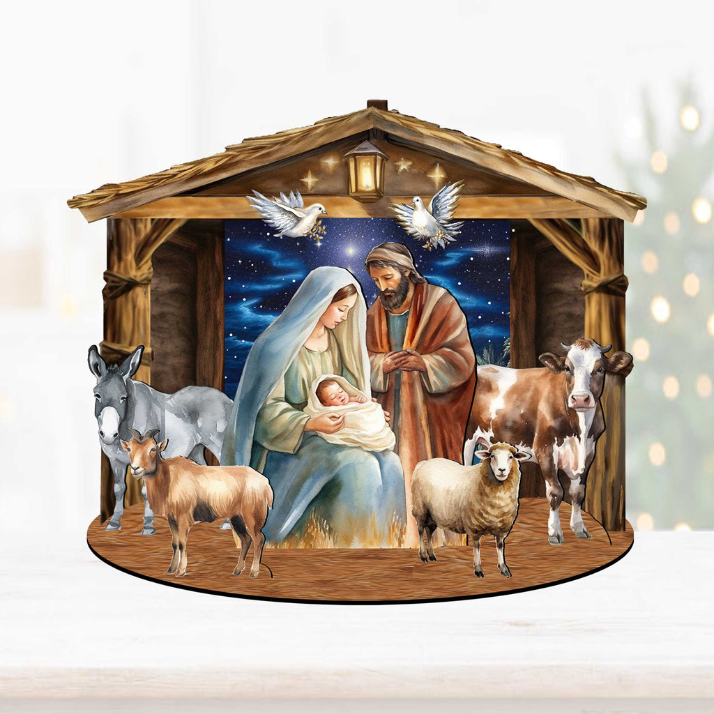 Classic Holy Family Nativity Scene Decorative Village Eco Wood Set by G. Debrekht Nativity Holiday Decor - 852766