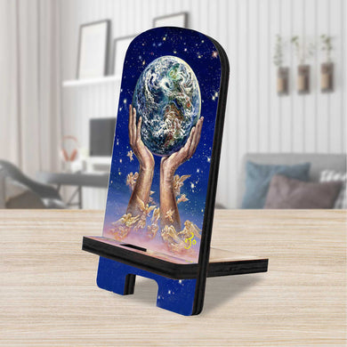 World In My Hands Cell Phone Stand Inspirational Decor Wood Mobile Tablet Holder Charging Station Organizer by Josephine Wall - 892081-JW