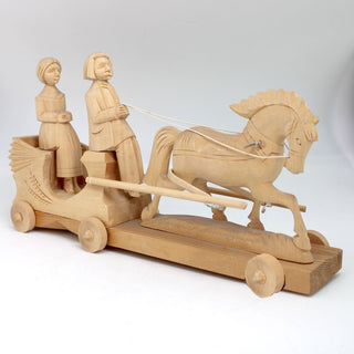 One-of-a-Kind The Horse Carriage Ride Wood Carved Figurine 12x7