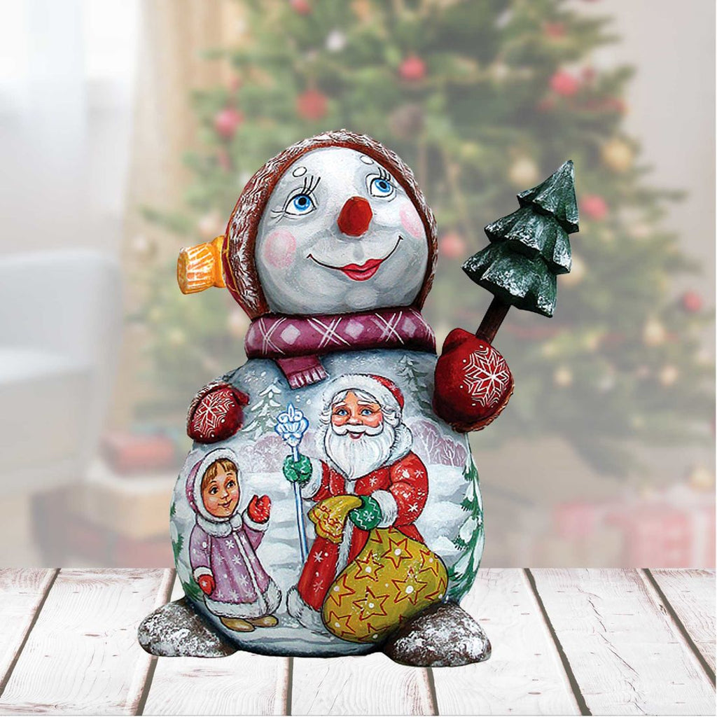 Snowman with Santa Hand-Painted WOODCARVED Masterpiece by G. DeBrekht - Christmas Santa Snowman Decor - 8215892 *** PRE-ORDER - Handmade Just for You! ***