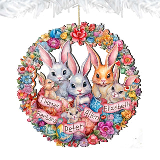 Personalized Family Easter Ornaments, Easter Basket Tag - Family Member Names Bunny Wreath Wooden Ornaments by G. Debrekht Easter Spring Decor - 8652786P