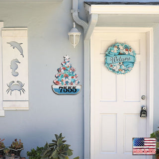 Coastal Tree Boat Personalized House Number Sign by G. Debrekht - Coastal Sea-Life Decor - Handcrafted Wooden Address Sign - MA81931492