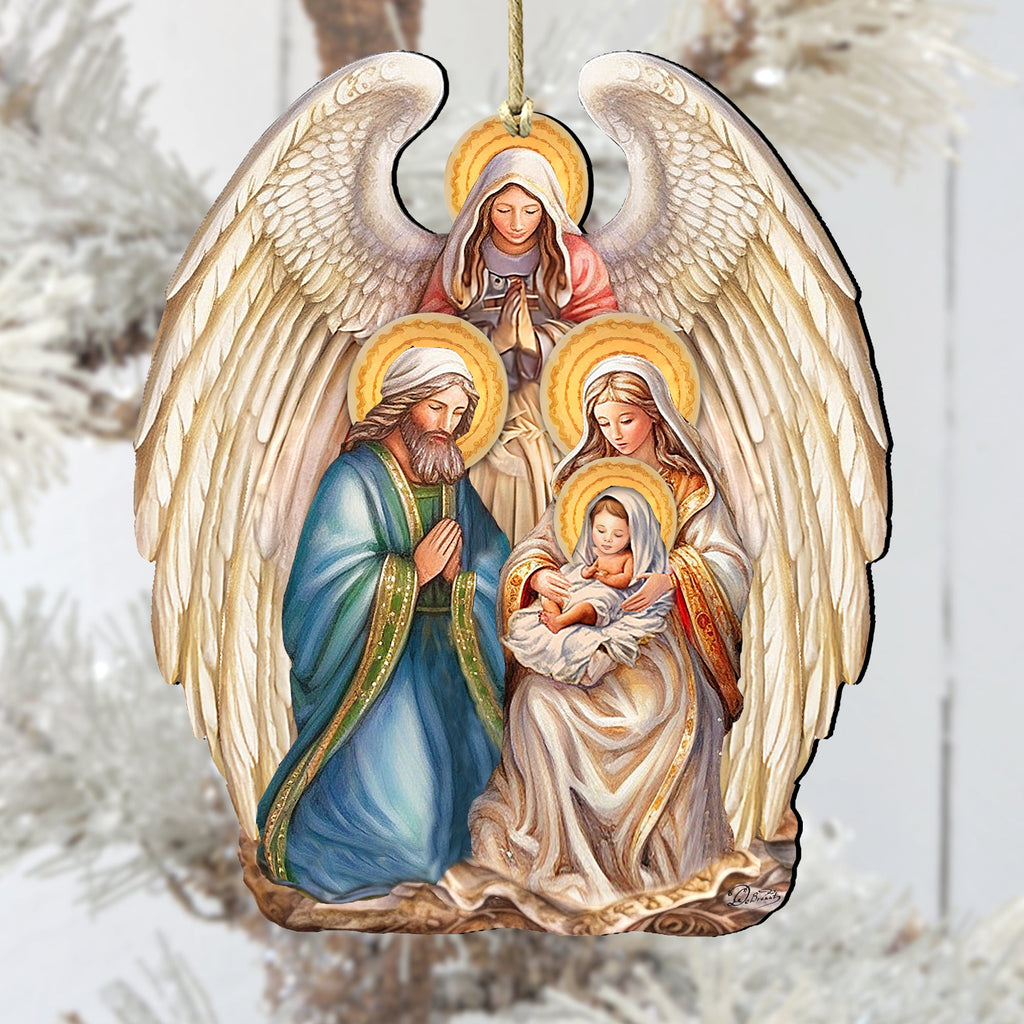 Nativity with Angel Wooden Ornaments by G. DeBrekht Christmas Decor - 8611056