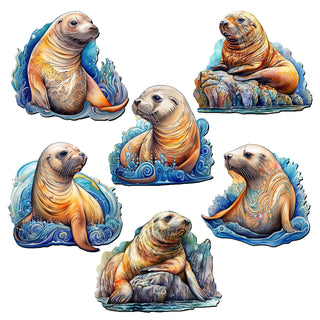 Sea Lions Decorative Eco Wood Magnets Set of 6 by G. Debrekht - Wildlife Coastal Decor - 8090127G-S6