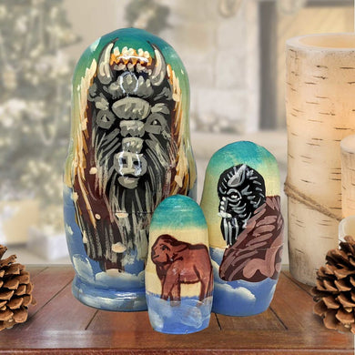 Bison Hand-Painted Doll Matreshka Nesting Hand-Painted Doll Set of 3 by G. DeBrekht - Wildlife Holiday Decor - 14766