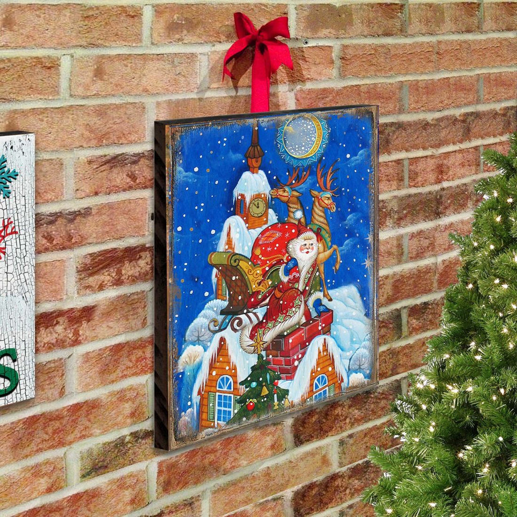 Special Delivery Santa Wooden Wall Art by G. DeBrekht - Christmas Santa Snowman Decor - 81215822B