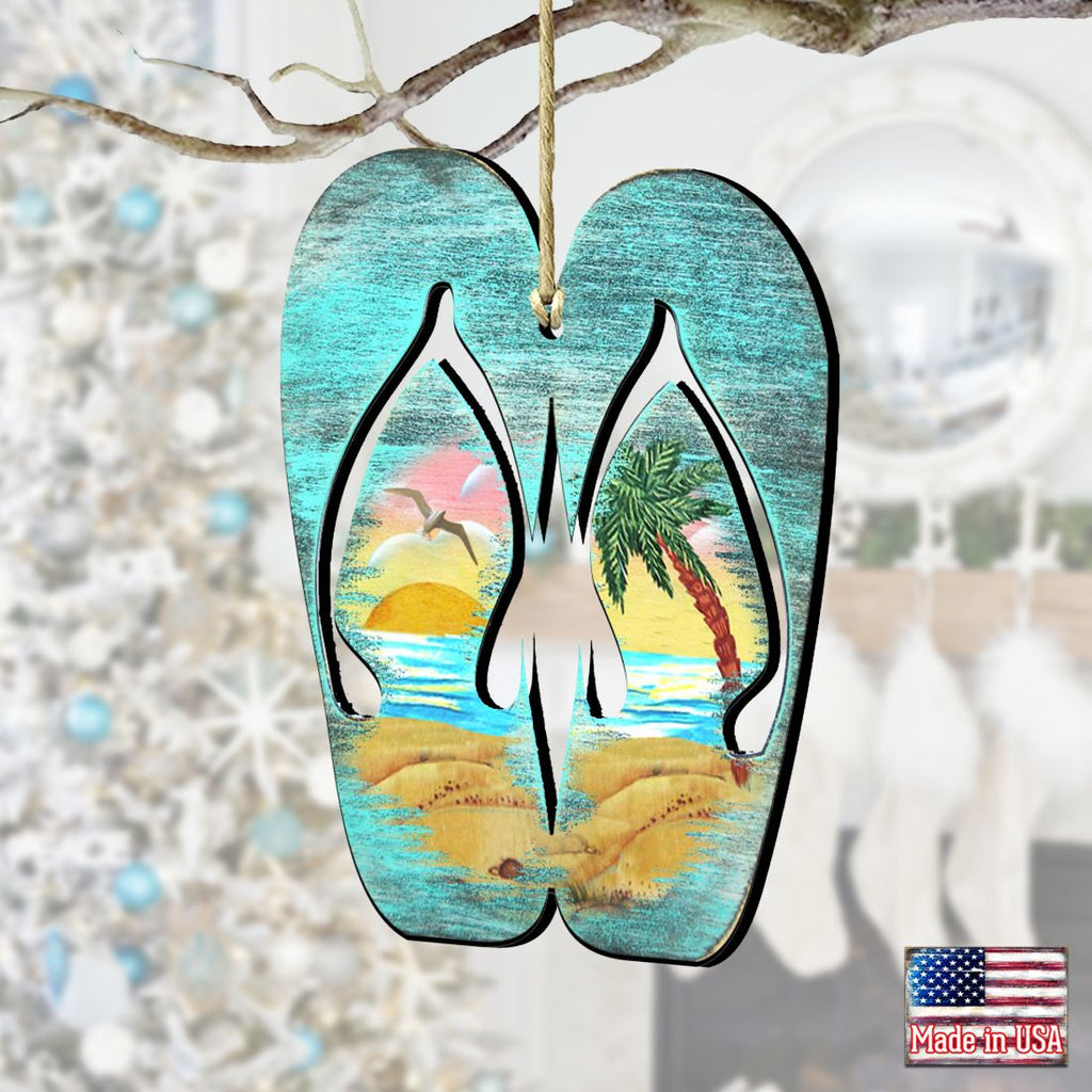 Rustic Flip Flops Wooden Ornaments by G. DeBrekht - Coastal Holiday Decor - 8198523