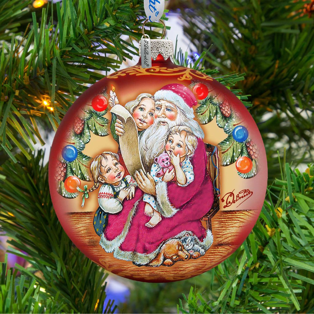 Santa Gift List Glass Ornament by G. DeBrekht - Christmas Santa Snowman Decor - 73364