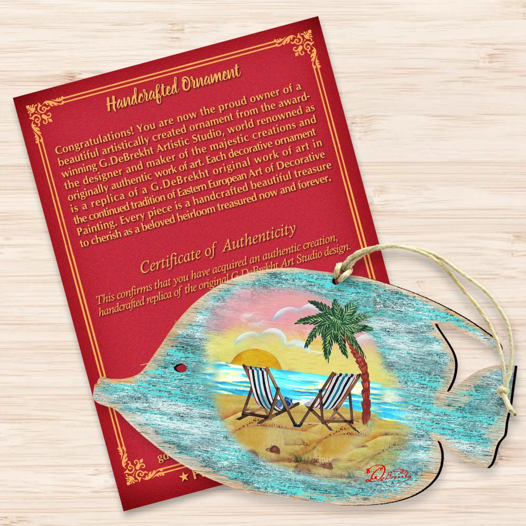 Rustic Tropical Fish Wooden Ornaments by G. DeBrekht - Coastal Holiday Decor - 8198527-2