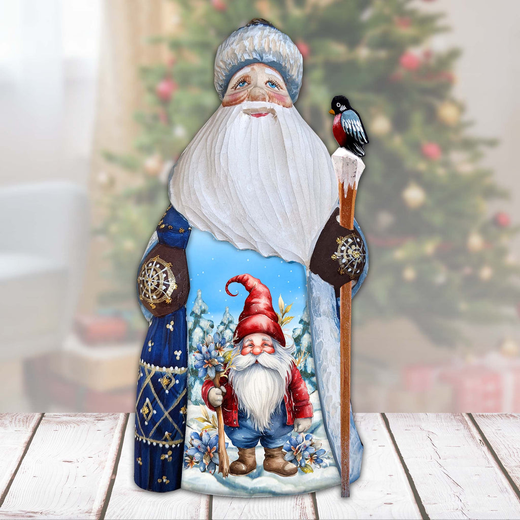 Flower Gnome Santa Hand-Painted WOODCARVED Masterpiece Figurine by G. DeBrekht - Christmas Decor - 8215951