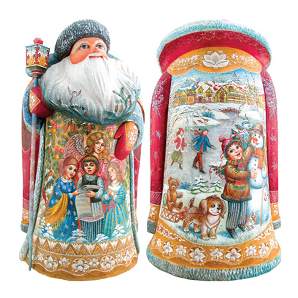 two intricately painted ceramic figurines, each depicting a different scene. The figurines are adorned with vibrant colors and detailed designs, showcasing the artistic skill of the creators.
