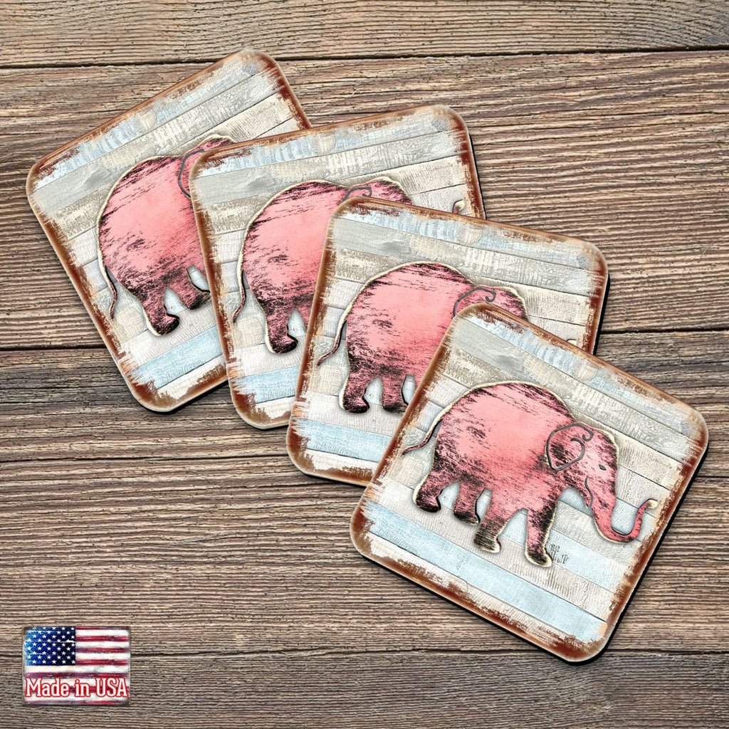 Elephant Wooden Cork Coasters Gift Set of 4 by Nature Wonders - Nature Wildlife Decor - 8198229-9C-S4