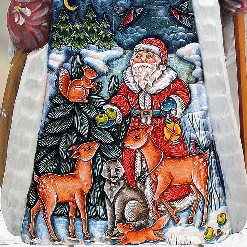 Santa the Animal Whisperer Hand-Painted WOODCARVED Figurine by G. DeBrekht - Christmas Decor - 8209011