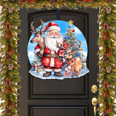 Santa with Reindeers Holiday Door Decor by G. Debrekht - Christmas Decor - 8611032H