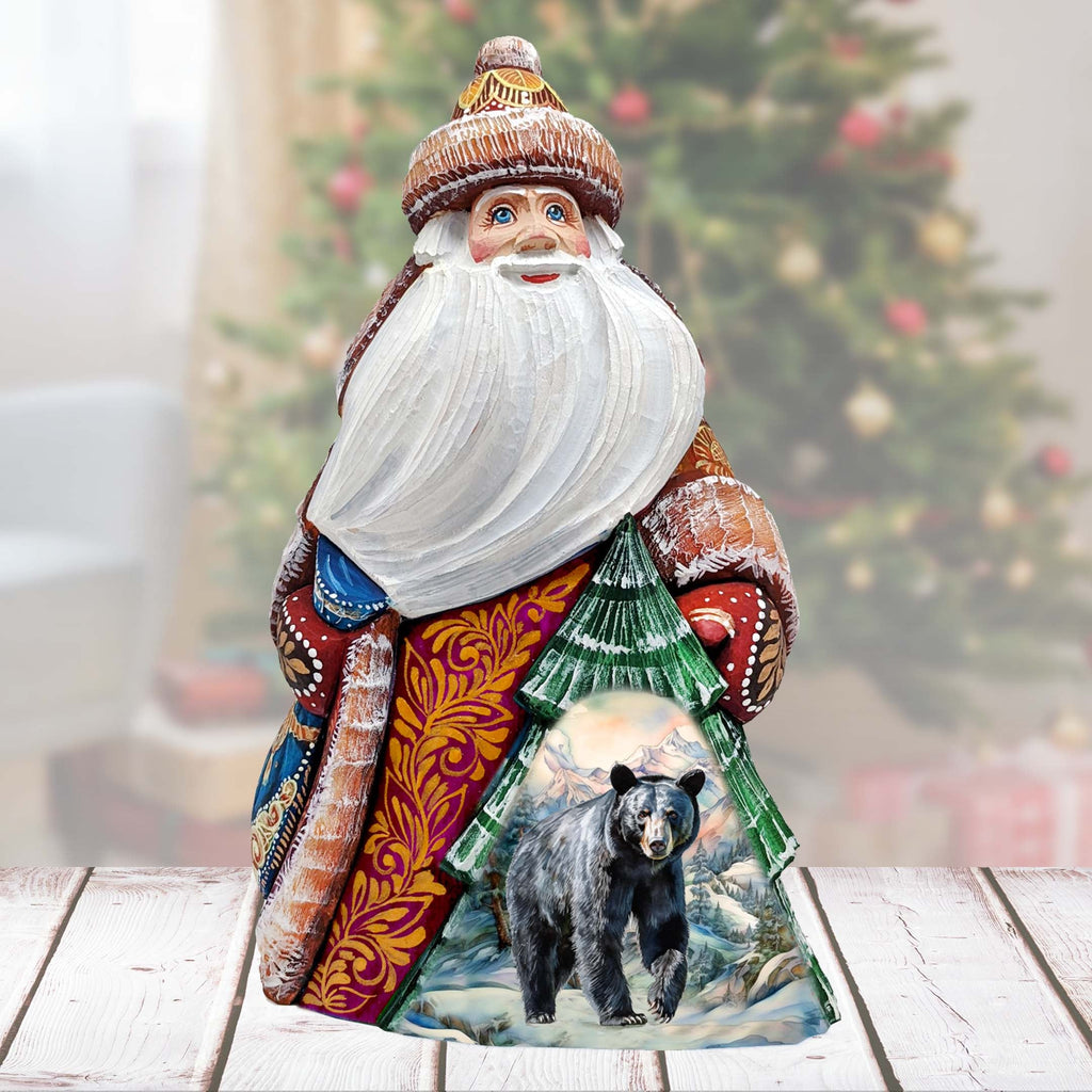 Mystical Grizzly Santa Hand-Painted WOODCARVED Figurine by G. DeBrekht - Christmas Santa Snowman Decor - 8208015