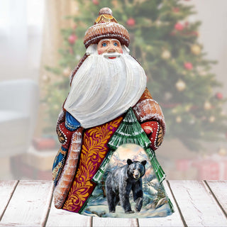 Mystical Grizzly Santa Hand-Painted WOODCARVED Figurine by G. DeBrekht - Christmas Santa Snowman Decor - 8208015