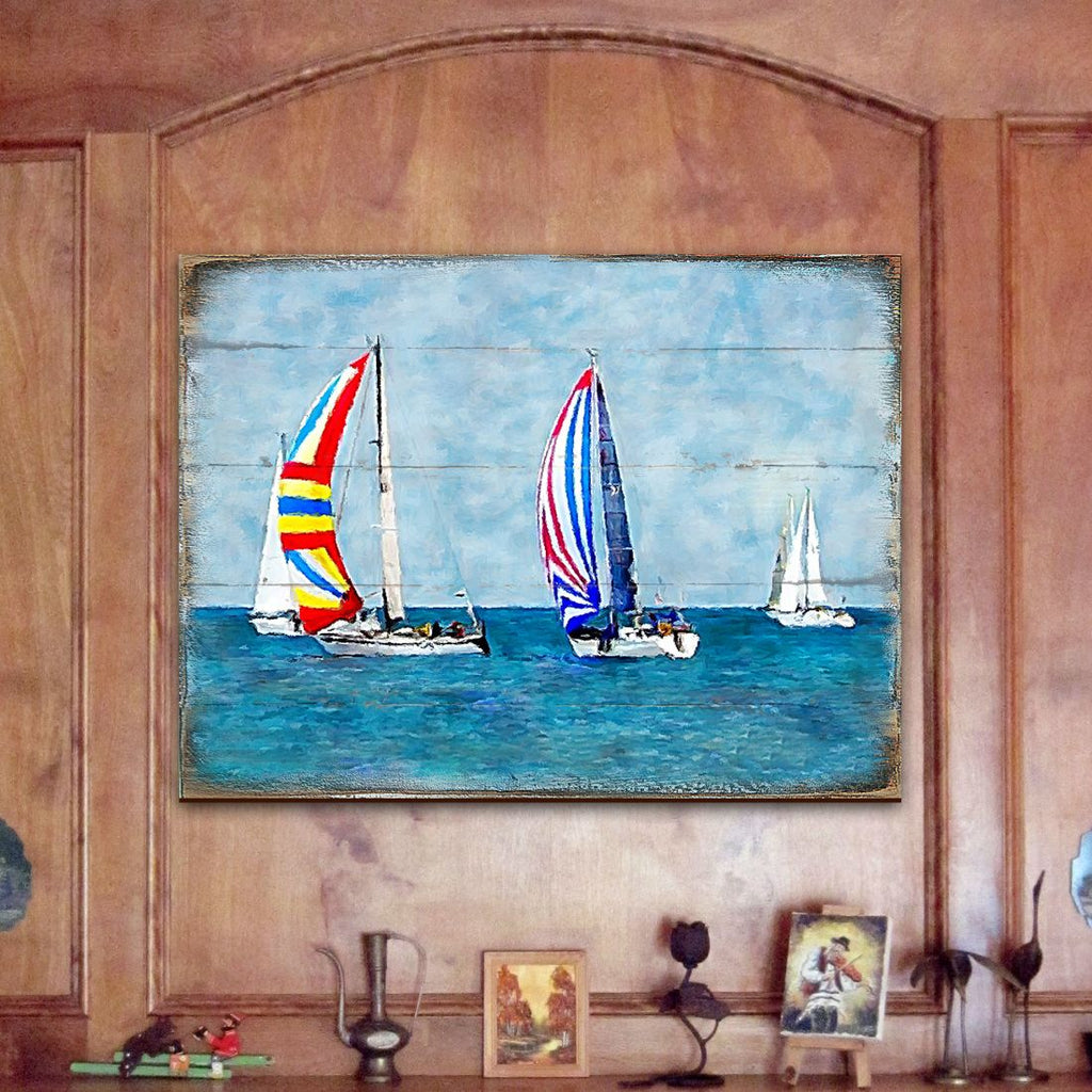 Ahlers Sailboats Wood Wooden Coastal Wall Art by Nature Wonders - Coastal Sea-Life Decor - 95259B