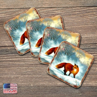 Fox Wooden Cork Coasters Gift Set of 4 by Nature Wonders - Nature Wildlife Decor - 95376C-S4