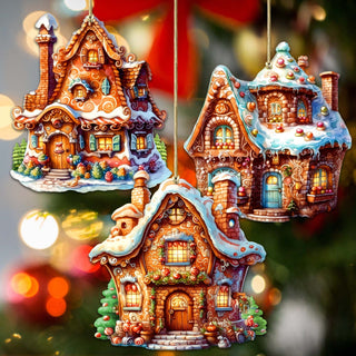 Fairy Tale Houses Wooden Ornaments Set of 3 by G. Debrekht - Christmas Decor - 8100191S3