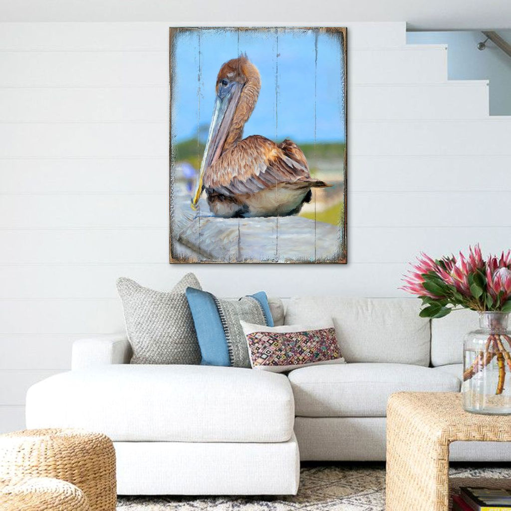 Spengler Pelican Wooden Coastal Wall Art by Nature Wonders - Coastal Sea-Life Decor - 95325B