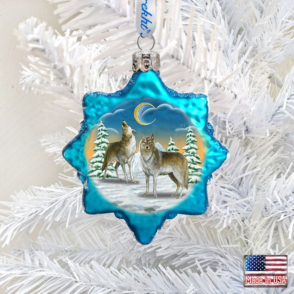 Wolves in The Winter Moon Mercury Glass Ornament by G. DeBrekht - Wildlife Holiday Decor - 771011